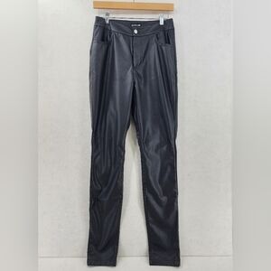 PrettyLittleThing Black Faux Leather High-Rise Straight Leg Pants Women's 6